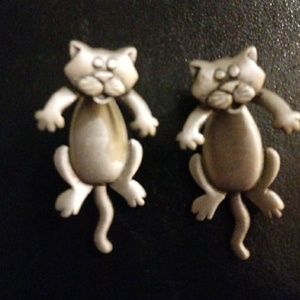 Cat Articulated Pewter Earrings By JJ